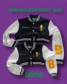  “Mardi Gras Edition Unisex Varsity Jacket” Cropped (Black)