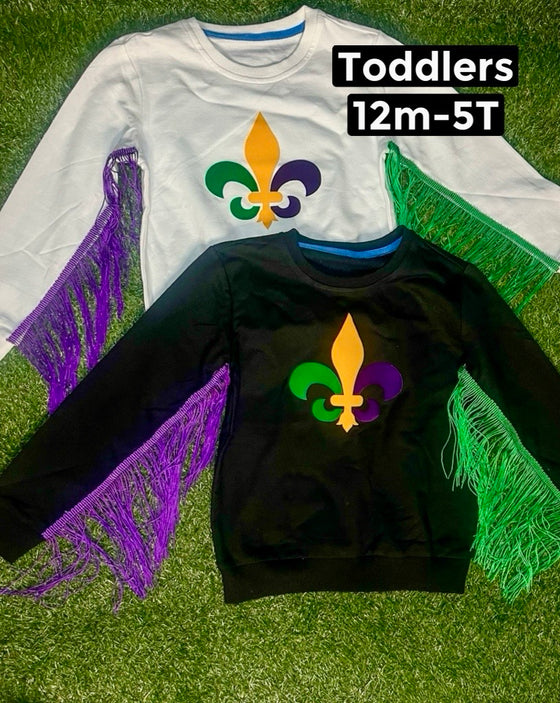 “Fleur De Lis X Fringe Sweatshirt” Kids-Adults (Black)(Girls)