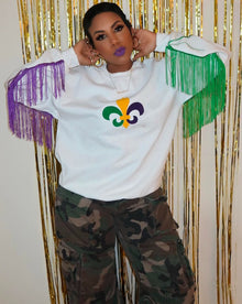  “Fleur De Lis X Fringe Sweatshirt” Kids-Adults (White)(Girls)