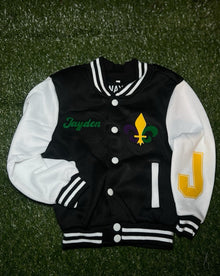  “Mardi Gras Edition Unisex Varsity Jacket” (Black)