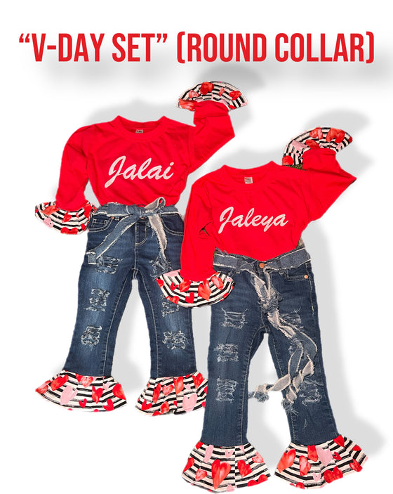 “V-Day Pant Set” (round collar)