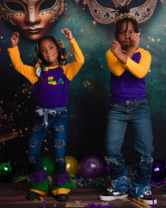 “Mardi Gras SZN Tee” Kids-Adults(Glitter)